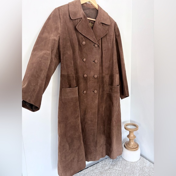 Vintage HERRERO Y RODERO Suede Leather Long Coat Button Sz L 60s 70s Barcelona - Picture 15 of 15